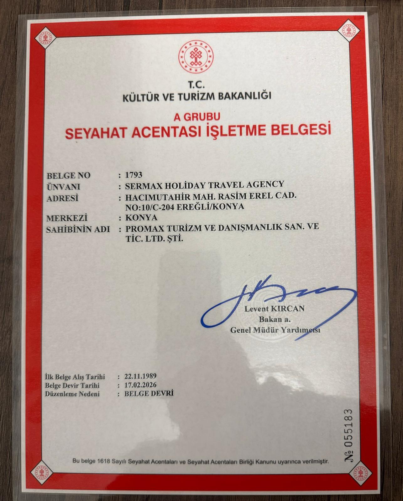 Seyahat Acentası İşletme Belgesi